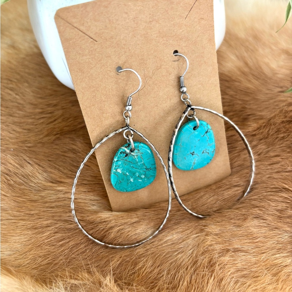Turquoise and Silver Hoop Earrings